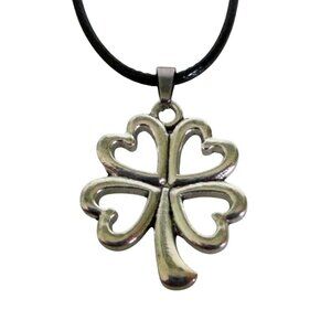 New Four-Leaf Clover Pendant Necklace With 18" to 20" Black Cord Luck Unisex Jew